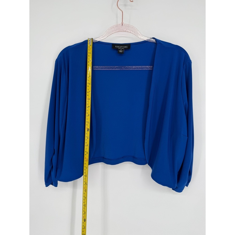 Perceptions New York Blue Open Front Long Sleeve Cropped Cardigan Size 14 - Picture 2 of 7